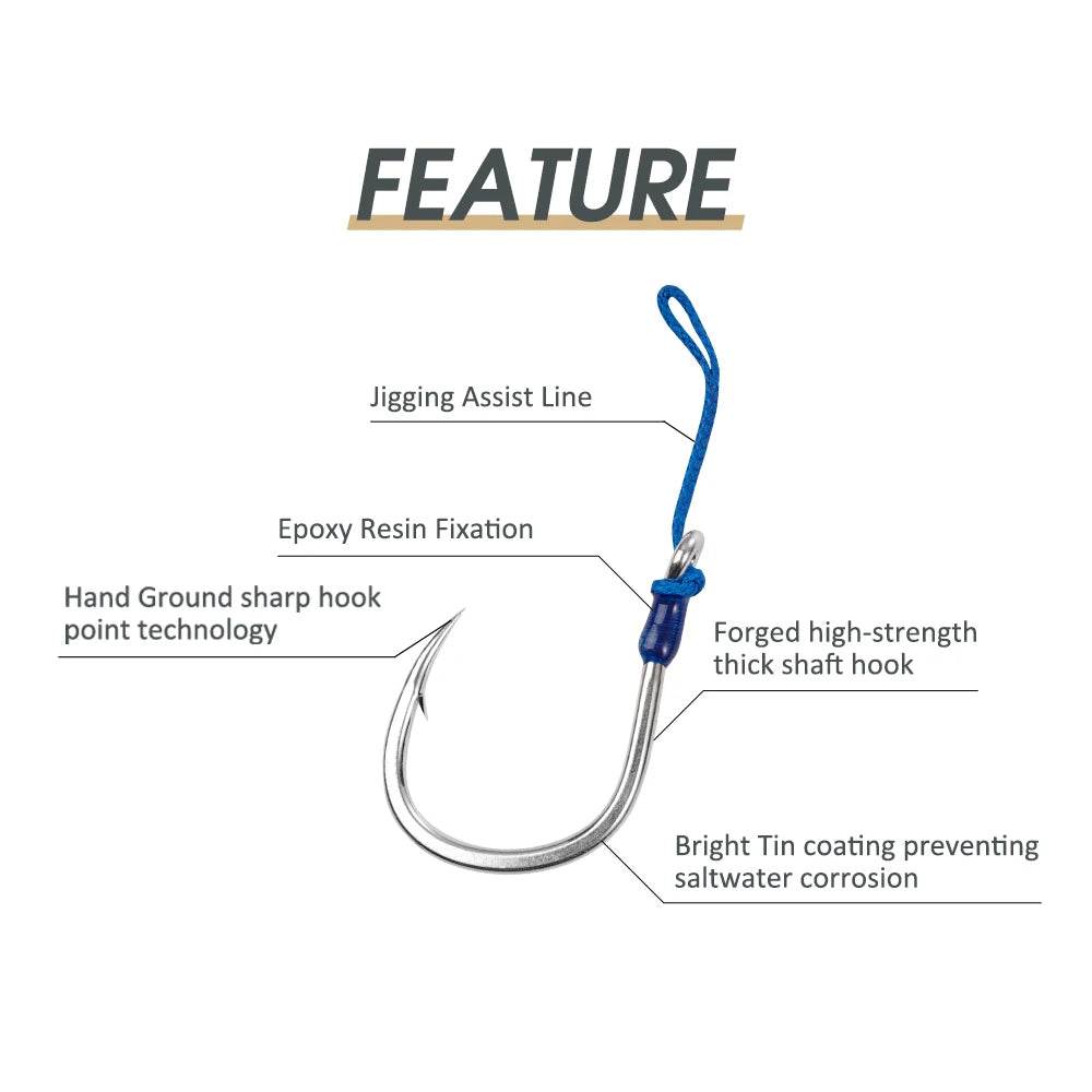 Noeby Heavy Duty Jigging Assist Rig Hooks – 3PC Tin Coated - Fish & Cheaps | Fishing & Outdoor Gear