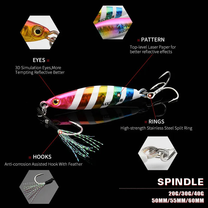 ALLBLUE SPINDLE Casting Metal Jig 20G 30G 40G Shore Cast Jigging Spoon Sea Bass Fishing Lure Artificial Bait Spinning Tackle